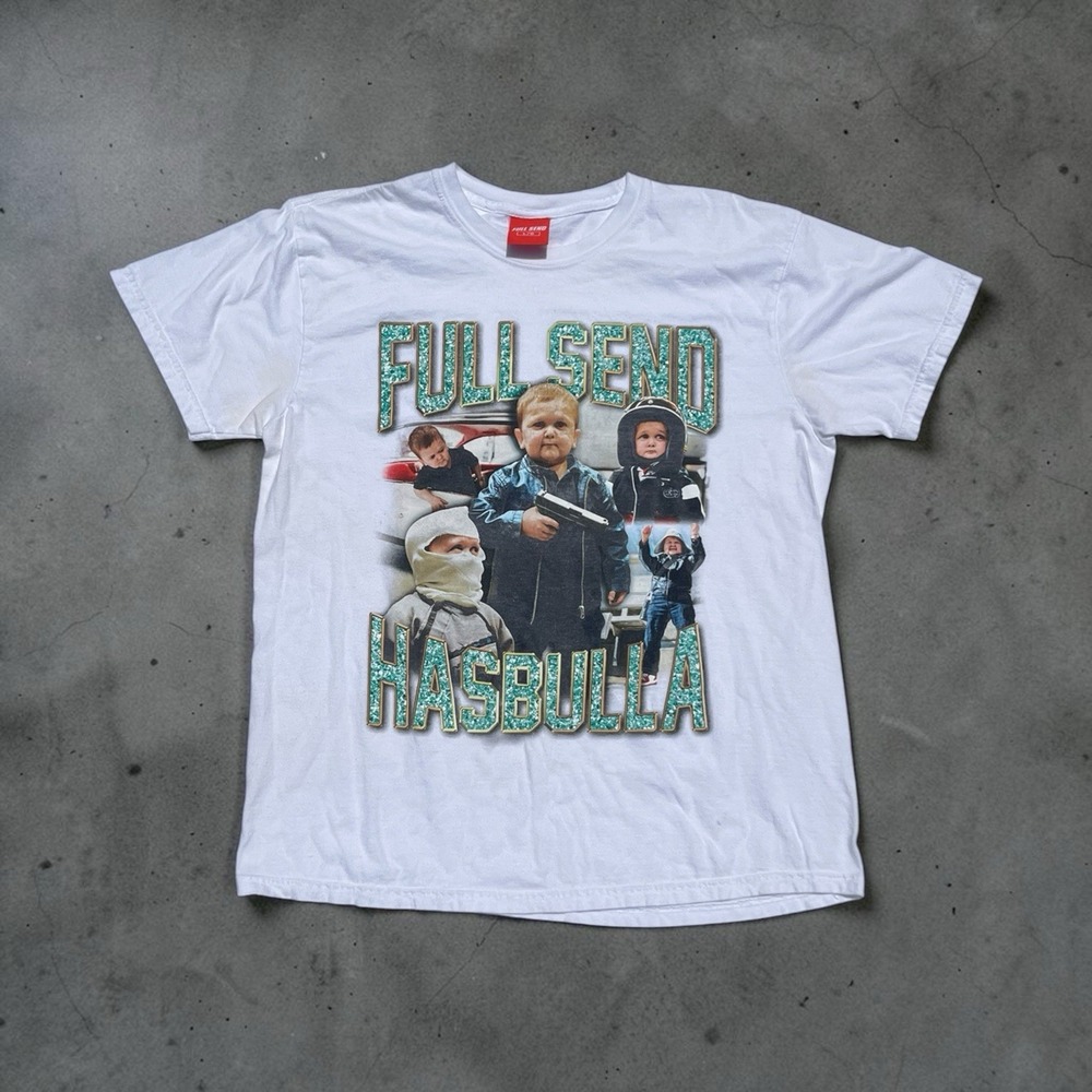 Full Send Hasbulla Shirt Mens L White Funny Baby Graphic Print Tee Streetwear